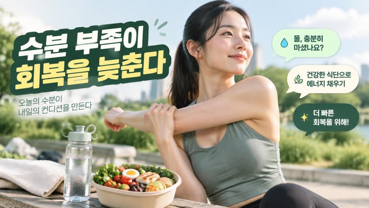 운동 후 회복을 돕는 식단과 물 수분 생활 관리 장면