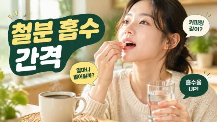 철분제를 물과 함께 복용하고 커피는 간격을 두는 모습